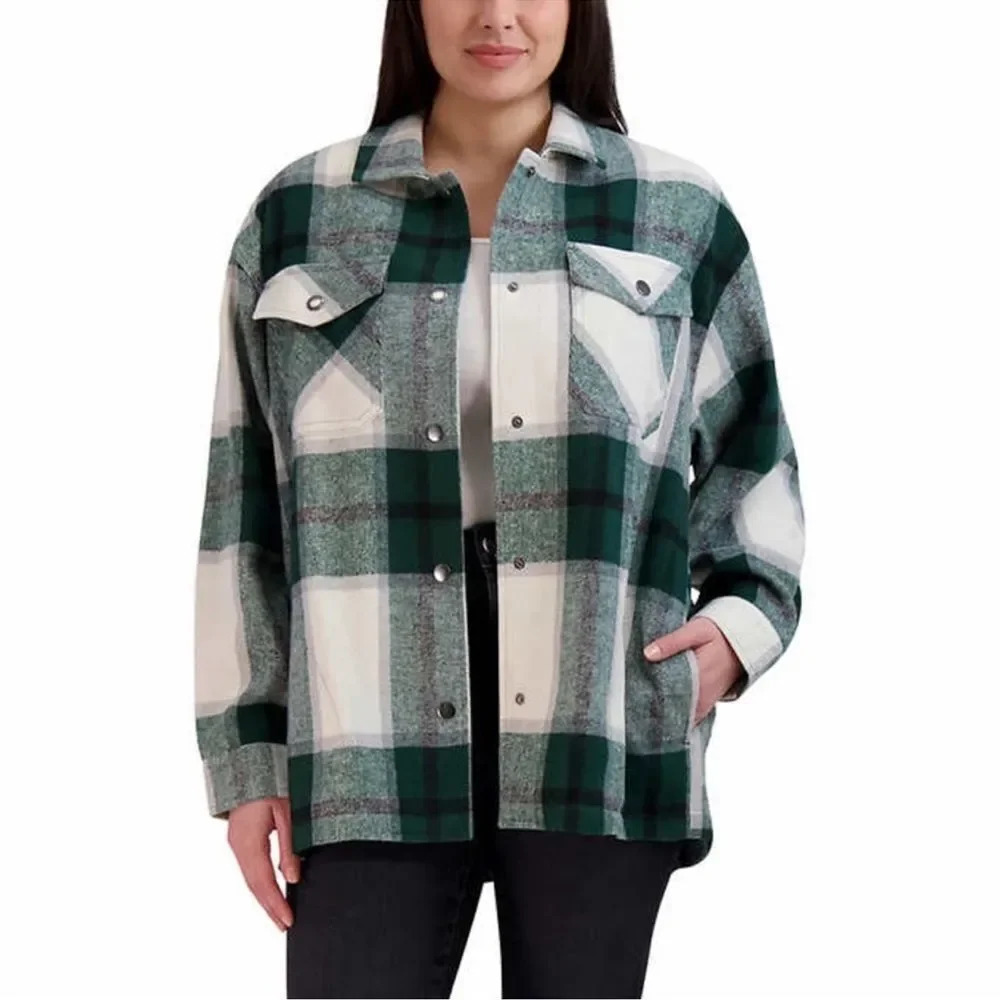 HFX Ladies' Shirt Jacket Shacket Small Green & White